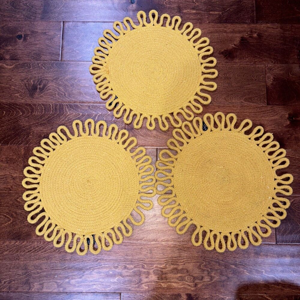 Set Of 3 Nicole Miller Home Quilted Placemats 15" Round Sunflower Gold